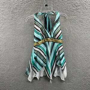Vintage Cache Womens Babydoll Halter Top 8 Blue Green Striped Y2k Fairy Festival